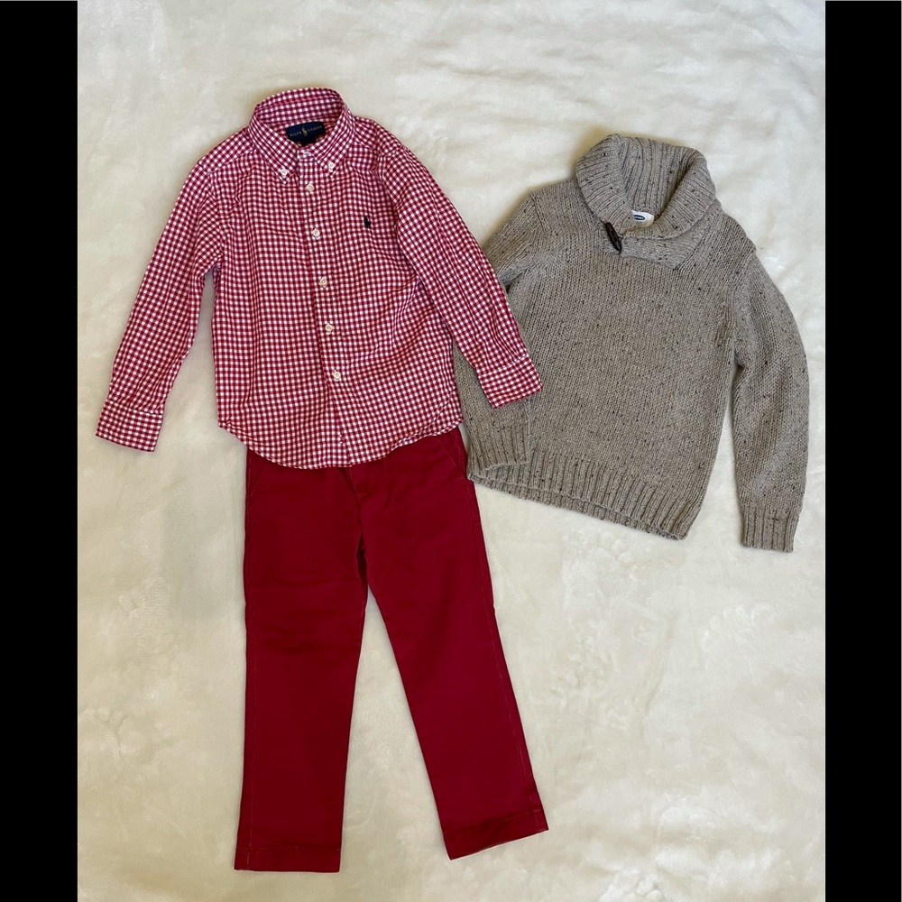Boys Ralph Lauren outfit and Old Navy sweater
